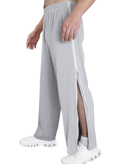 Men's new solid color trendy sports side zipper loose sweatpants