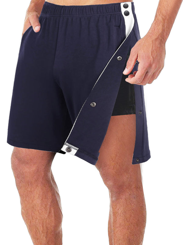 Men's classic trendy loose-fitting casual sports shorts with full side buttons
