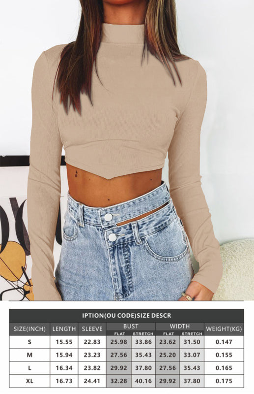 Monochrome Sexy Halter Top With Half-High Neck And Long Sleeves