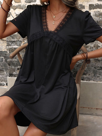 Fashion Women's Short Sleeve Black Loose Dress