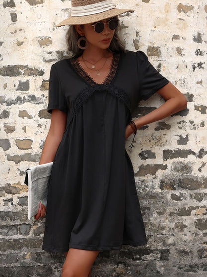 Fashion Women's Short Sleeve Black Loose Dress