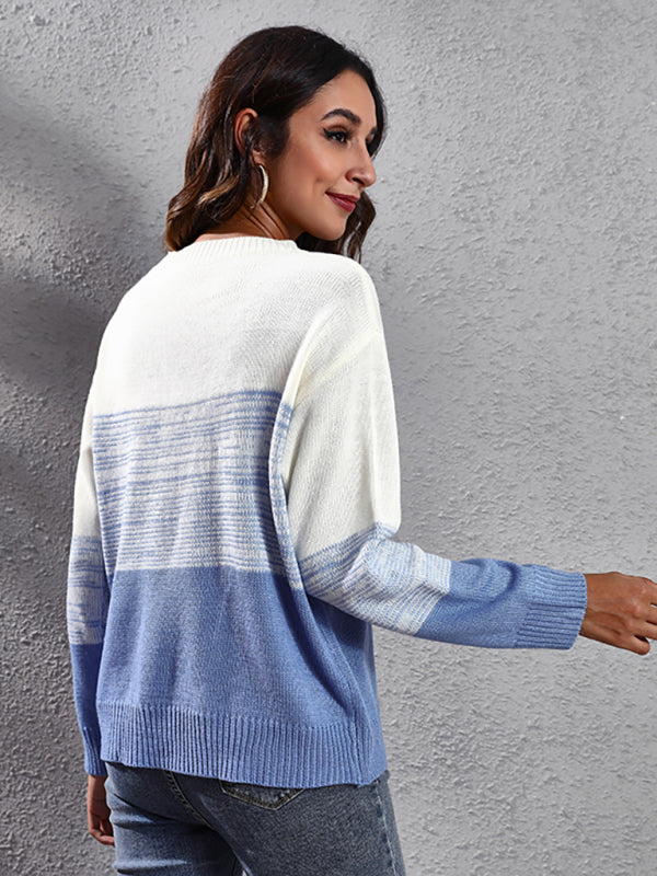 Women's gradient color block off shoulder knitted sweater