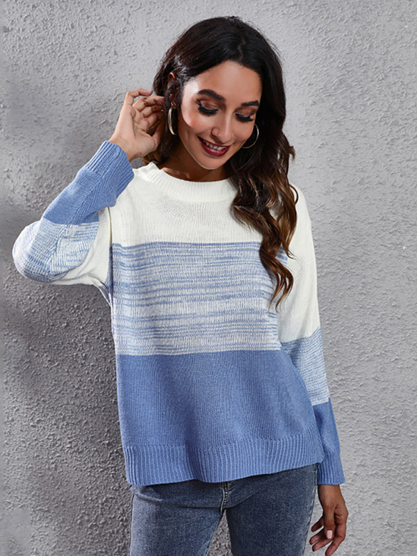 Women's gradient color block off shoulder knitted sweater