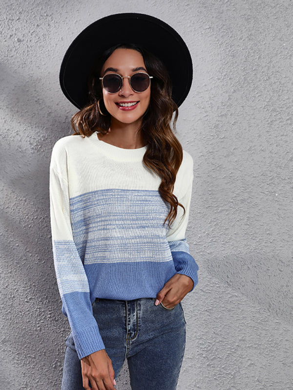 Women's gradient color block off shoulder knitted sweater