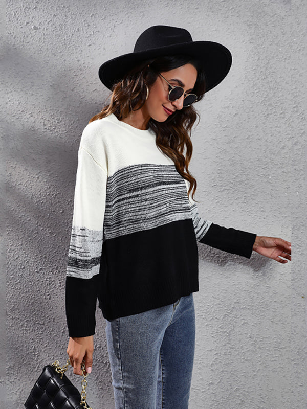 Women's gradient color block off shoulder knitted sweater
