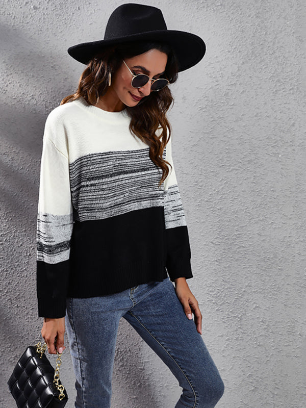Women's gradient color block off shoulder knitted sweater