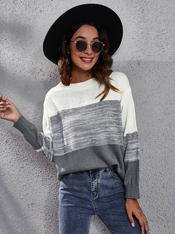 Women's gradient color block off shoulder knitted sweater