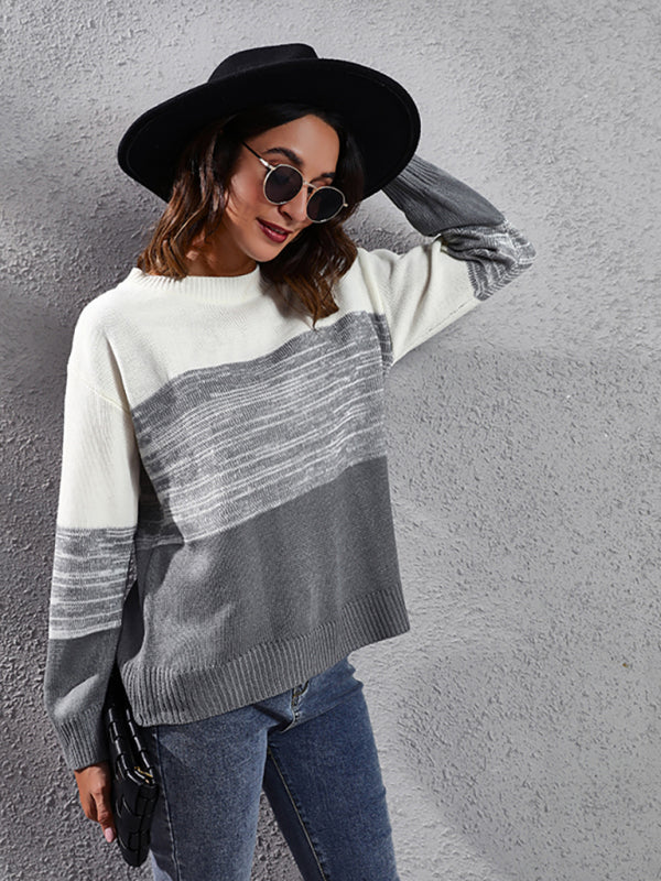 Women's gradient color block off shoulder knitted sweater