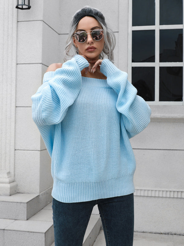 Women's off shoulder sweater with straight neck