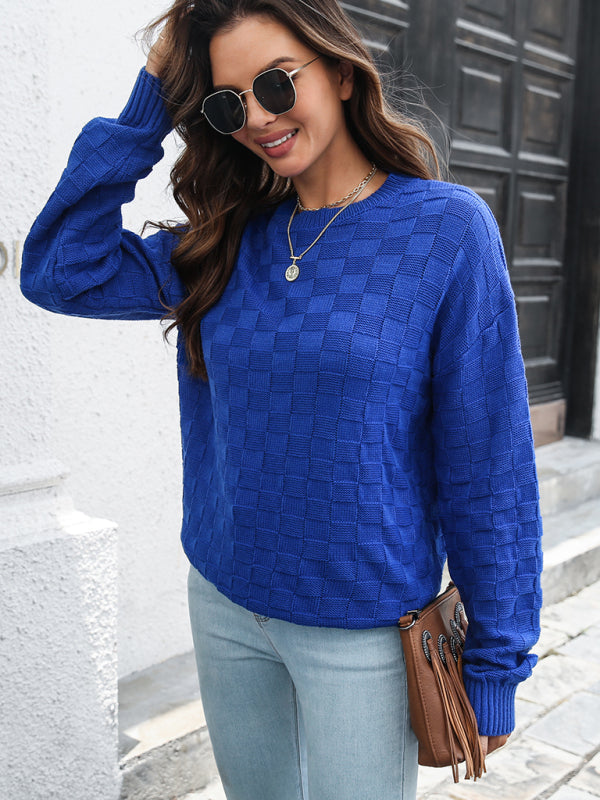 Women's three-dimensional Plaid loose sweater
