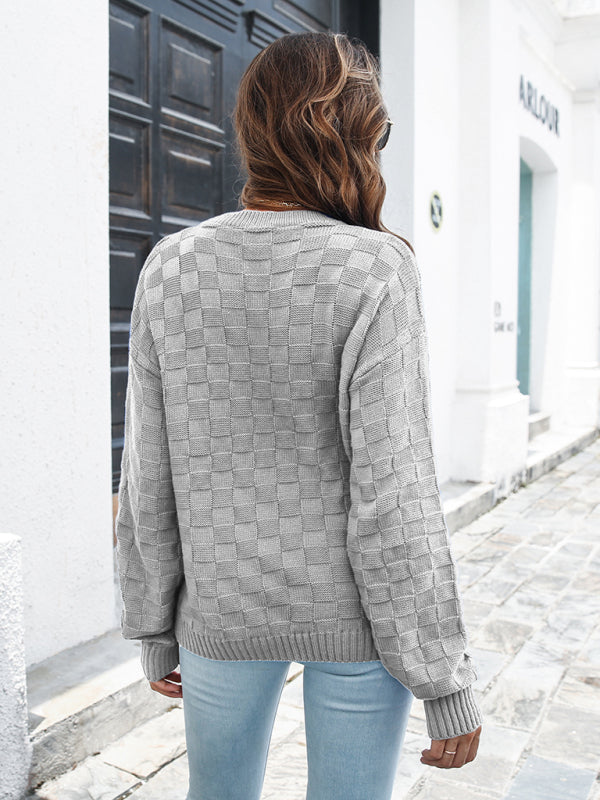 Women's three-dimensional Plaid loose sweater
