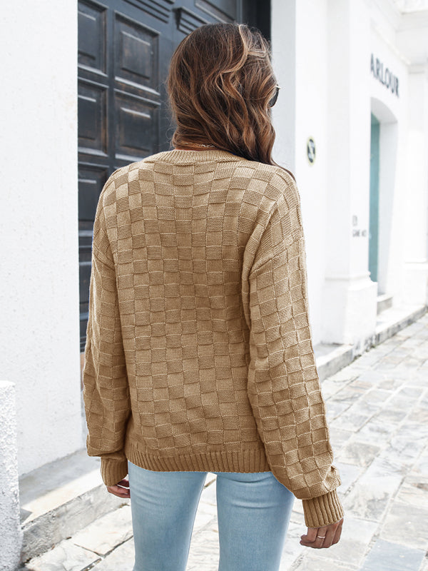 Women's three-dimensional Plaid loose sweater