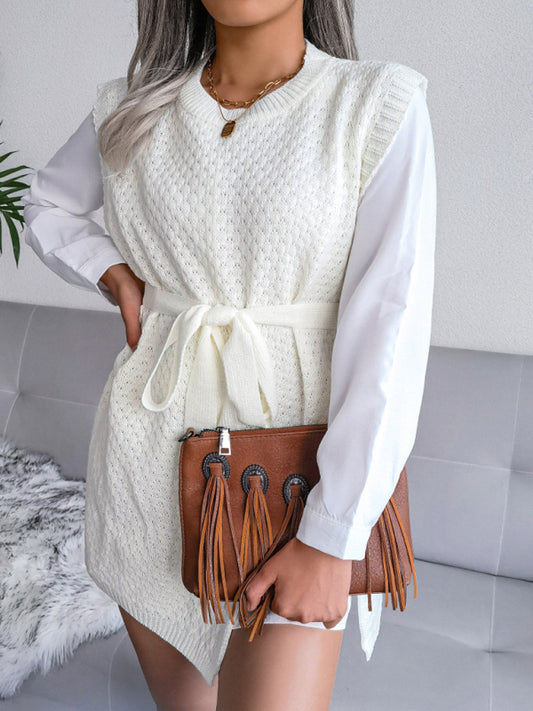 Women's casual belt vest wool skirt knitted dress