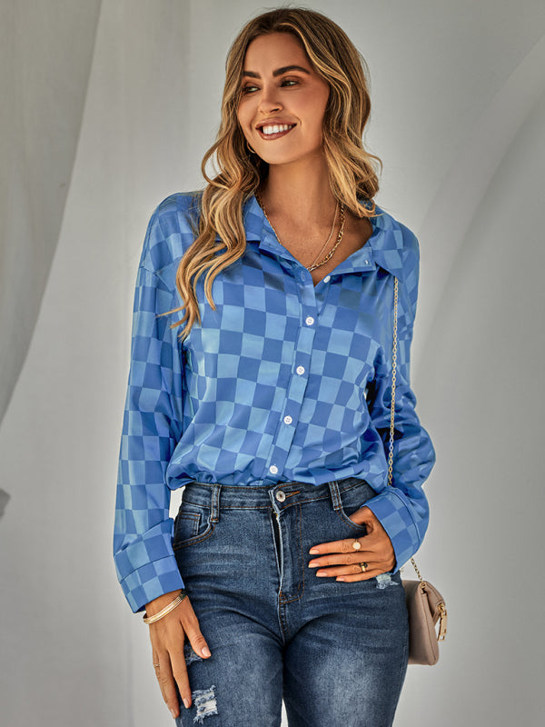 Women's fashion cardigan casual Plaid jacquard shirt