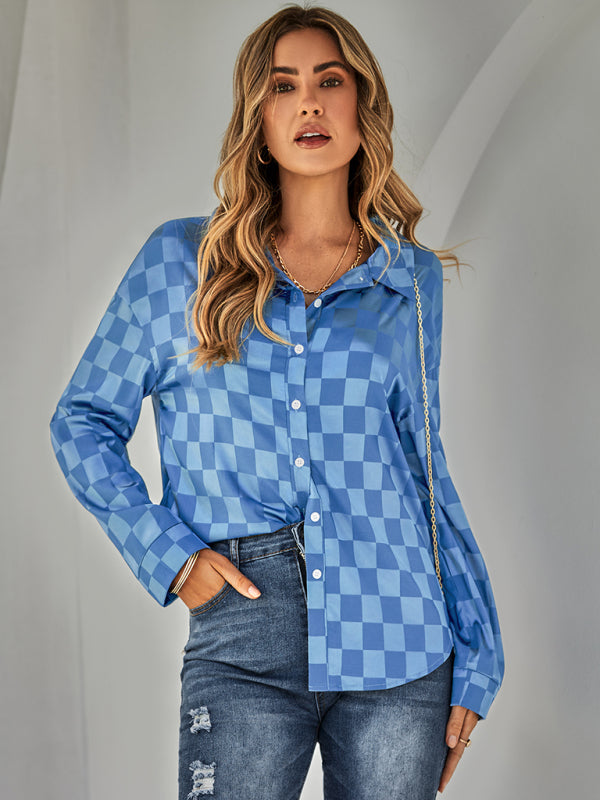 Women's fashion cardigan casual Plaid jacquard shirt