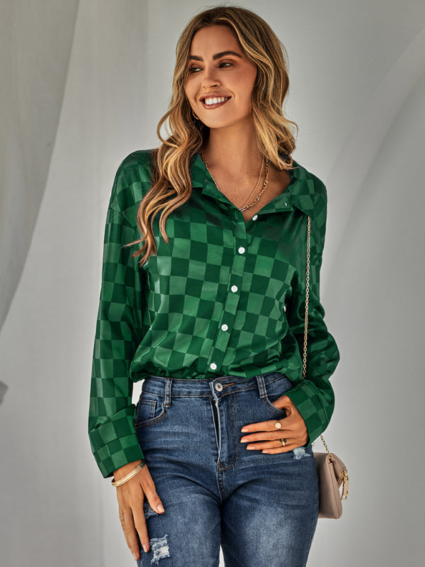 Women's fashion cardigan casual Plaid jacquard shirt