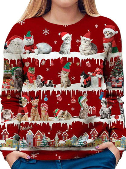 Women's Casual Top Crew Neck Print Christmas T-Shirt