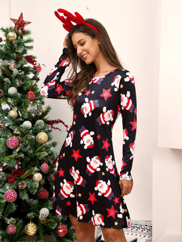 Women's Long Sleeve Christmas Print Dress