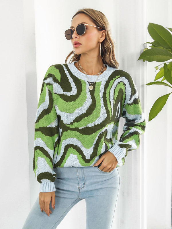 Women's Tie-Dye Jacquard Drop-Shoulder Sleeve Sweater