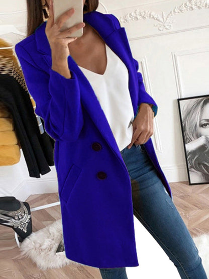 Double-breasted solid color European and American suit collar slim fit women's windbreaker