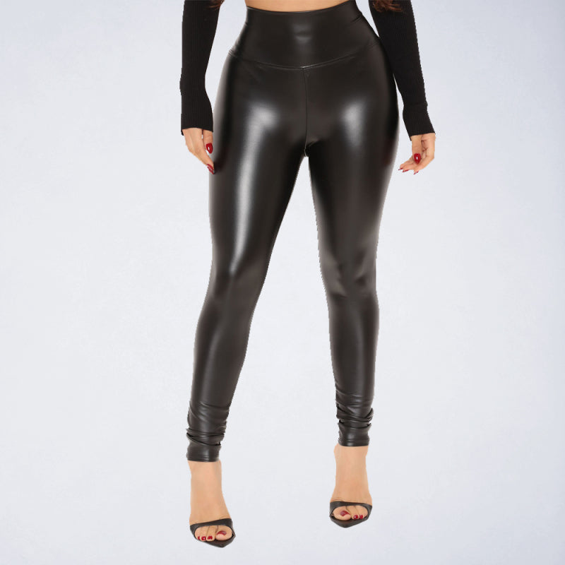 High Elastic Slim PU Trousers Motorcycle Skinny Leather Pants Small Feet Trousers