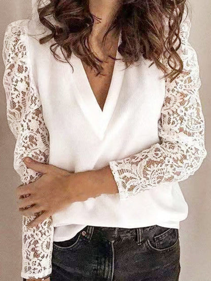 Paneled Lace Long Sleeve Slim Fit Women's Top