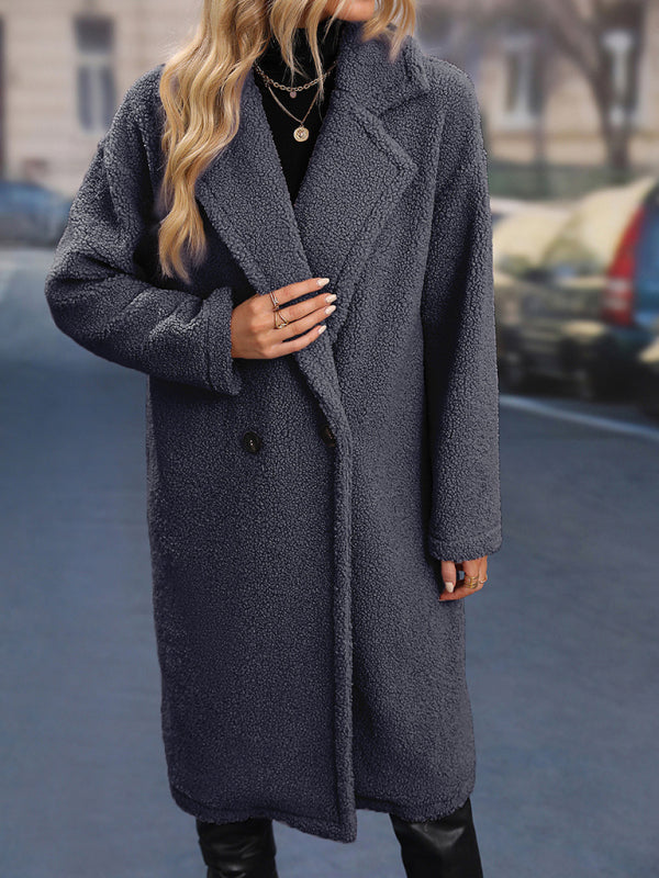 Women's mid-length thickened grain woolen blue red coat coat