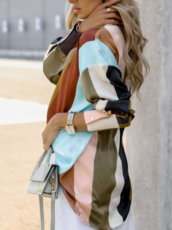 Women's loose spring and autumn printed single-breasted lantern long-sleeved shirt