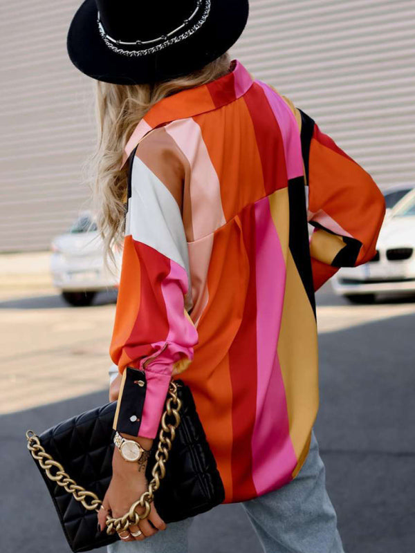 Women's loose spring and autumn printed single-breasted lantern long-sleeved shirt