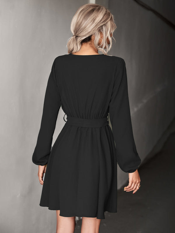 Fashion V-neck lace long-sleeved dress