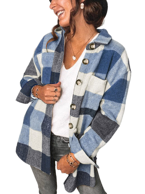 Plaid Shirt Women's New Breasted Pocket Casual Jacket Women