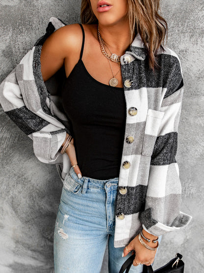 Plaid Shirt Women's New Breasted Pocket Casual Jacket Women