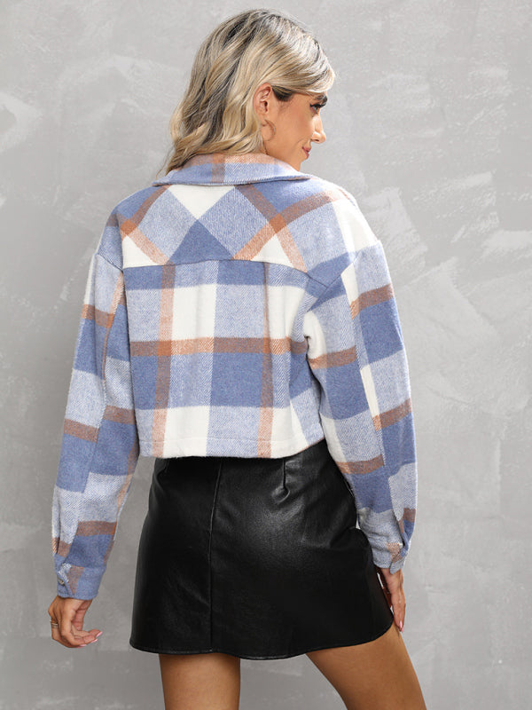 Lapel single-breasted shirt type commuter women's woolen short coat