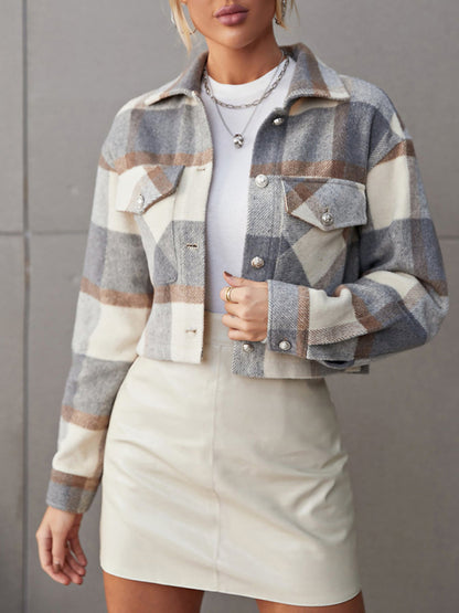 Lapel single-breasted shirt type commuter women's woolen short coat