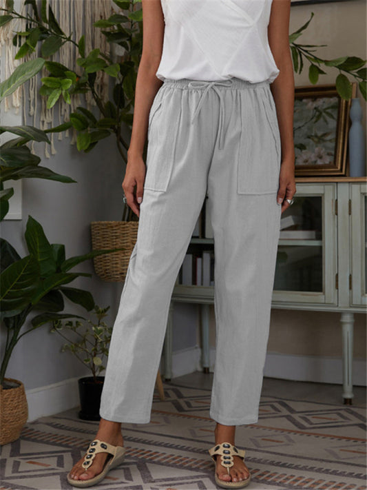 Women's Pocket Elastic Waist Cotton Linen Lounge Pants