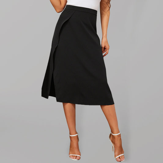 Women's slit simple solid color midi skirt