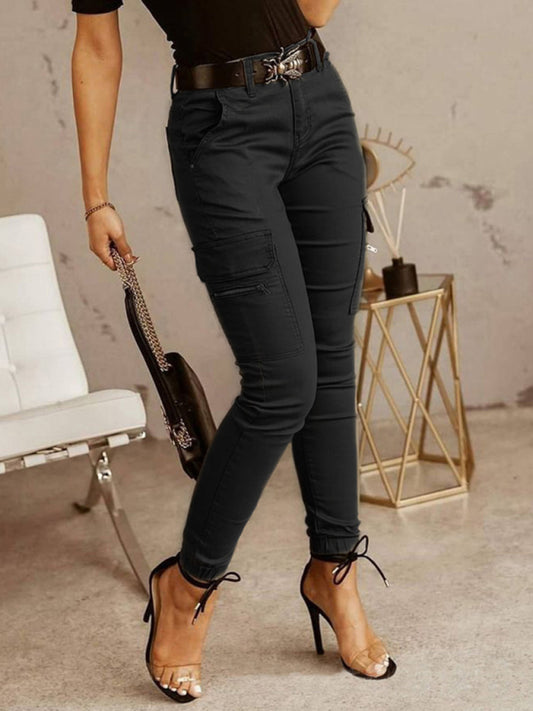 Women's trousers Low waist button solid color pocket bound overalls