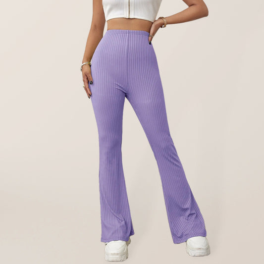 Women's Knitted High Waist Flared Casual Trousers