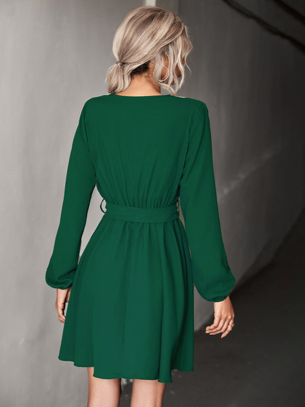 Elegant Fashion V Neck Lace Long Sleeve Slim Classic Dress