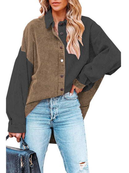 Color matching corduroy foreign trade cross-border loose shirt jacket women