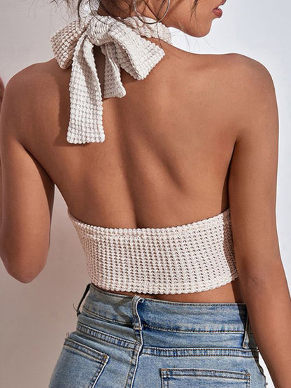 Women's Knitted Sexy Backless Waffle Halter Vest