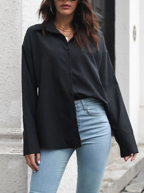 Solid color long-sleeved shirt J simple casual all-match top