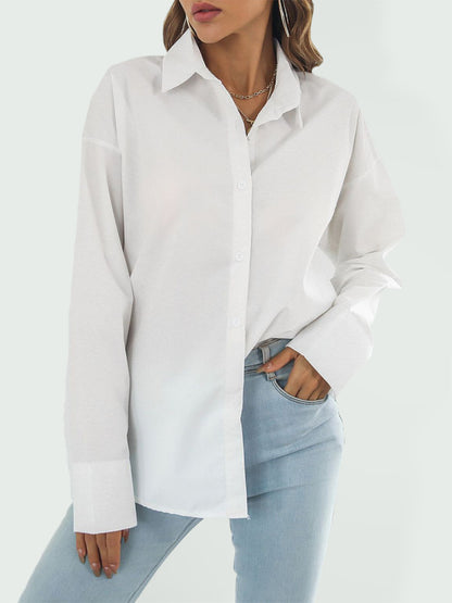 Solid color long-sleeved shirt J simple casual all-match top