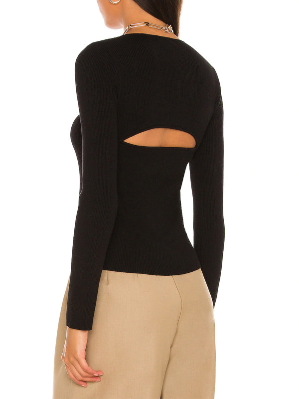 Sexy Elegant Hollow Women's Knit Blouse(short body length)