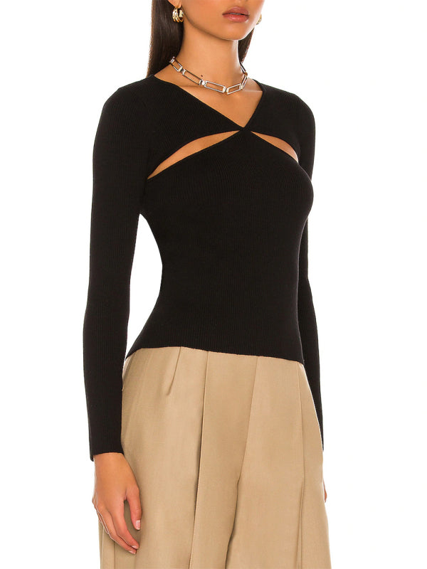 Sexy Elegant Hollow Women's Knit Blouse(short body length)