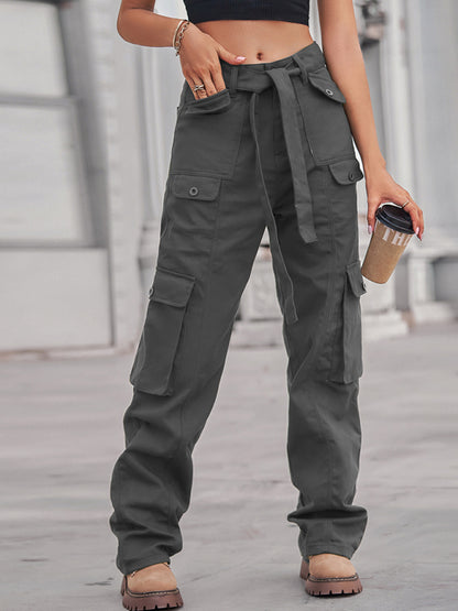 New washed denim multi-pocket heavy industry casual overalls trousers