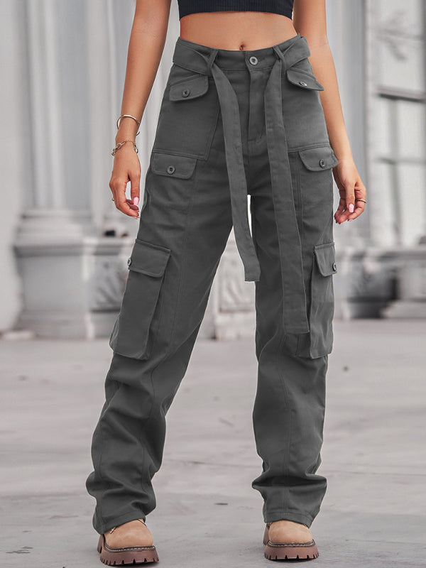 New washed denim multi-pocket heavy industry casual overalls trousers