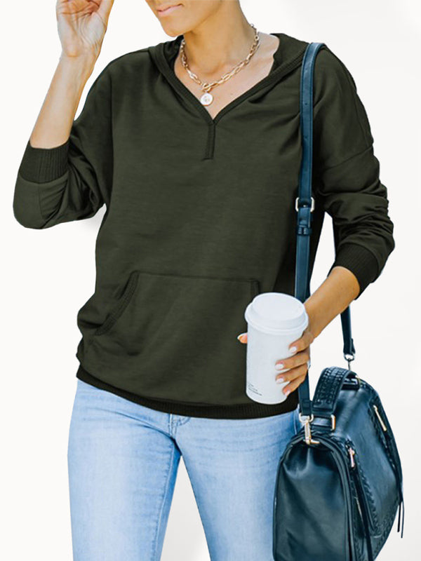 Women's autumn and winter solid color hooded long-sleeved casual sweatshirt