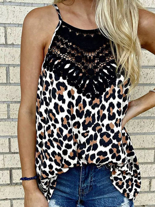 Women's Leopard Stitching Lace Loose Camisole Top