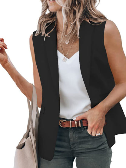 New temperament sleeveless suit jacket solid color suit collar loose cardigan women's clothing
